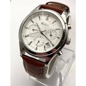 BUREI S-1005M Men's Watch 41mm - Fresh Battery - WR 30m - Leather Strap 12/ 24HR